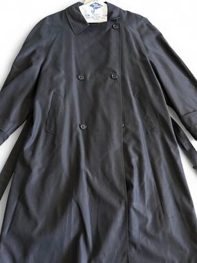 Men’s Kasper Trench Coat Black Belted 
Classic Preppy Lined Zip Buttons R44